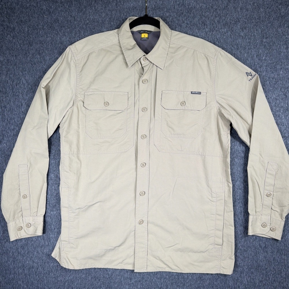 Eddie Bauer Shirt Men's Medium Travex Exploration Vented Khaki Safari Hiking